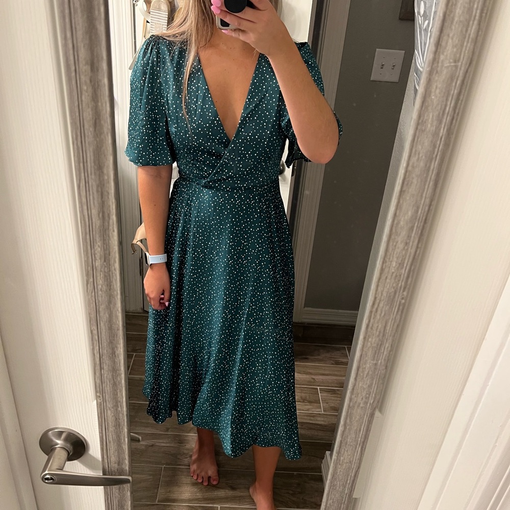 Midi polka dot wrap dress